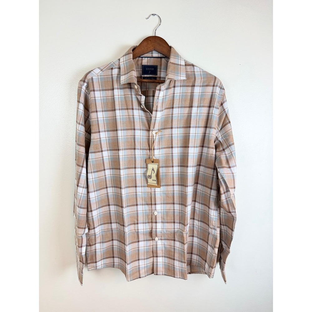 Stitch Men's Plaid Button Down Shirt 100% Egyptian Cotton